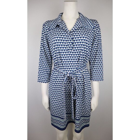 MAX EDITION - WOMEN'S BLUE PRINT BELTED SHIRT DRESS - SIZE PM - Picture 1 of 6